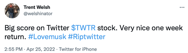Tweet describing my Twitter trade last month