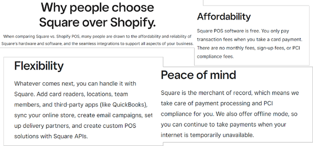 Areas Where Square Sees Itself As Being More Attractive Than Shopify