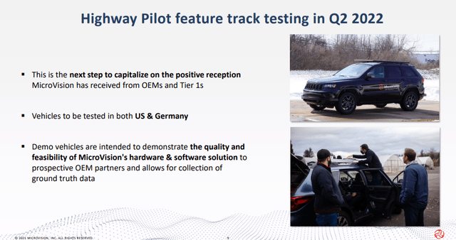 MicroVision - Highway pilot feature track testing in Q2 2022