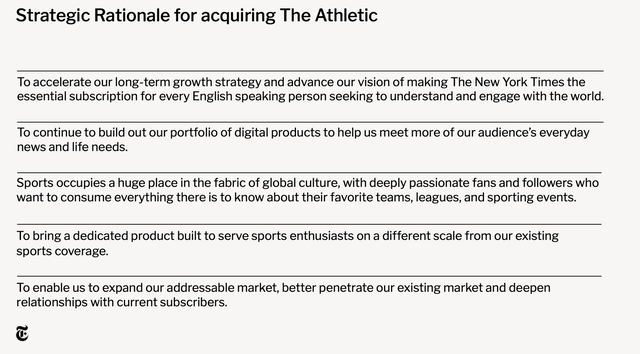 The Athletic acquisition rationale