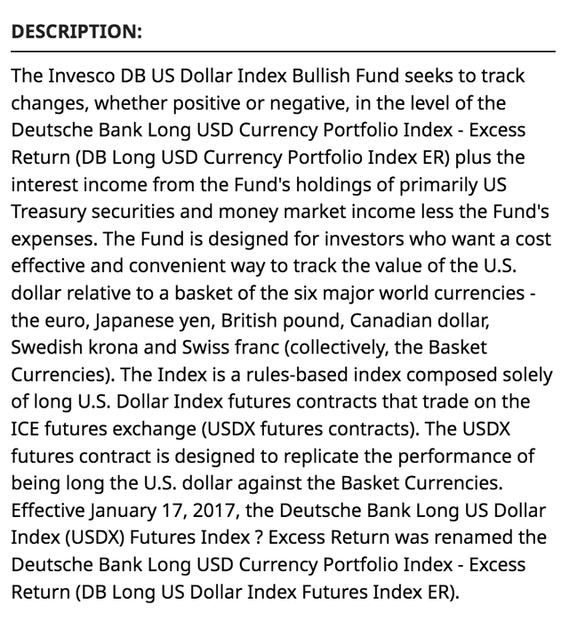 Fund summary for UUP ETF product