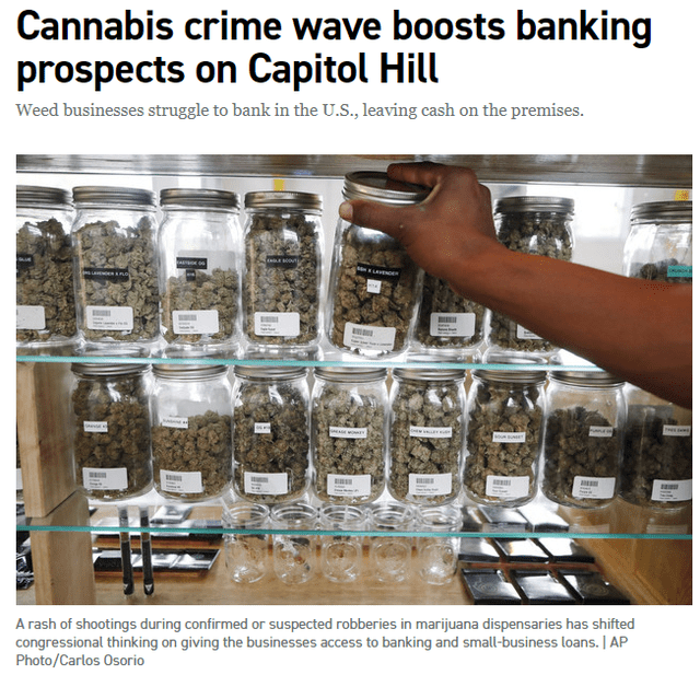 Cannabis crime wave boosts banking prospects on Capitol Hill