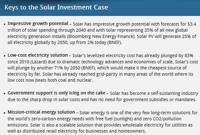 Keys to the solar investment case