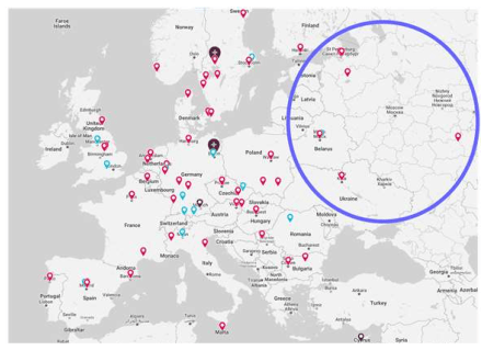 European locations Embracer Group; (war-affected locations encircled)