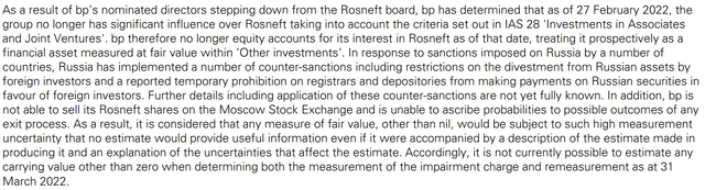 BP paragraph about Rosneft write down