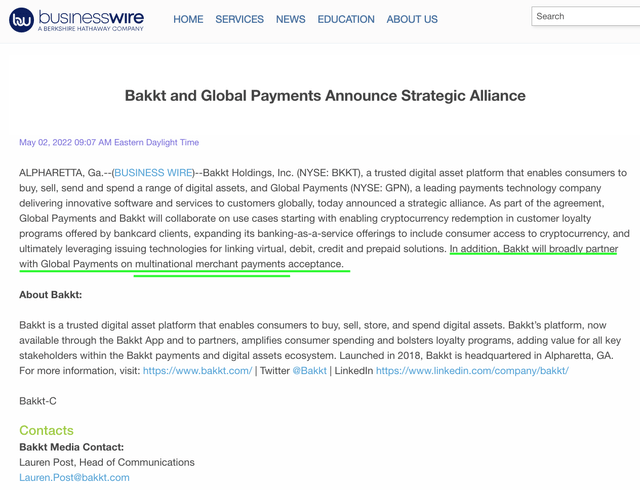 Bakkt international growth in the crypto payments space
