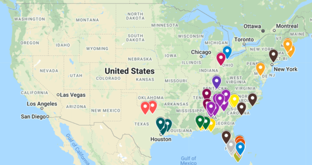 Map showing OneWater Marine Retail Locations in the United States