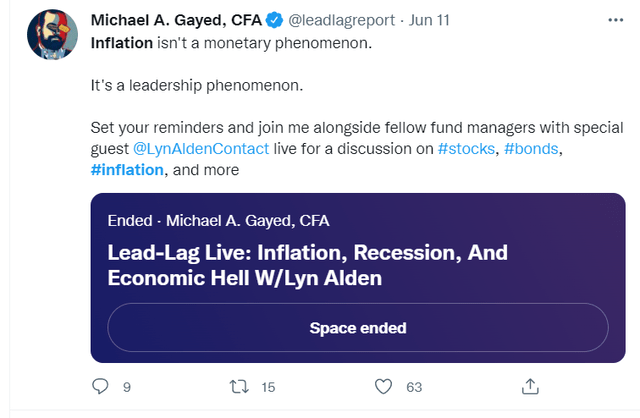 Tweet from Michael A. Gayed, CFA