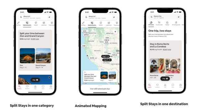 Examples of Airbnb's Split Stay feature