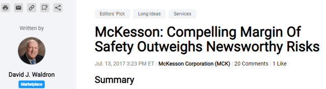 McKesson: Compelling Margin Of Safety Outweighs Newsworthy Risks