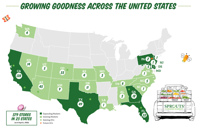 Sprouts Farmers Market has locations throughout 23 states and is especially present in California, Arizona, and Colorado.