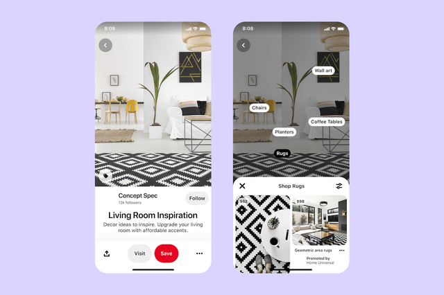 Example of Pinterest shopping features