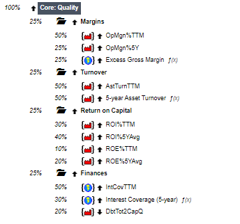 Quality factor ranking system