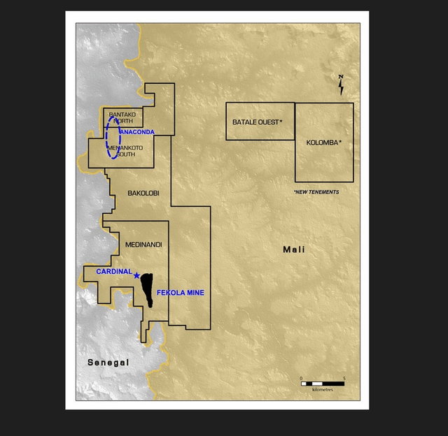B2Gold - Fekola Mine, Cardinal, Anaconda Area, and New Exploration Concessions