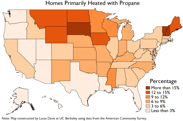Homes primarily heated with propane