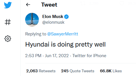 Elon Musk's Hyundai Tweet