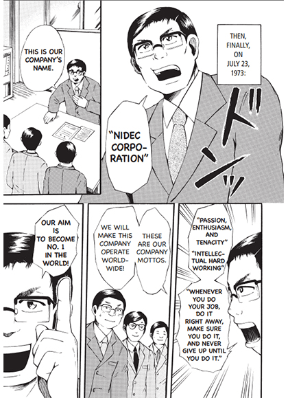 An excerpt from "The Man Hotter Than The Sun" manga about Nidec's founder.