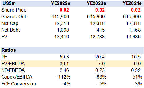 Table shows valuation of LATAM shares