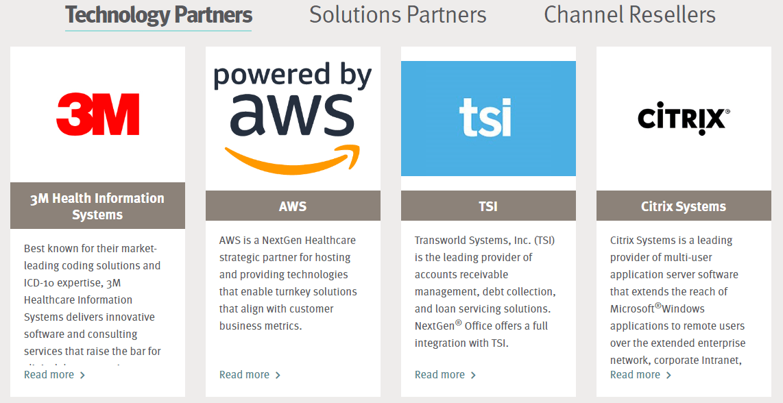 A list of some technology partners.