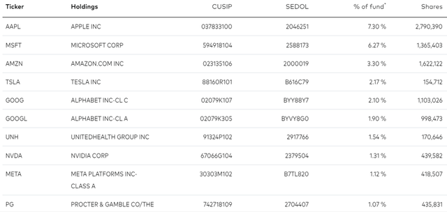 ESGV Top 10 Holdings