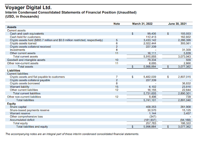 Voyager Financial Position