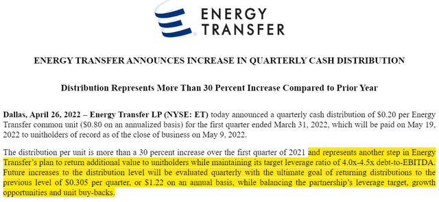 Energy Transfer increases cash distribution