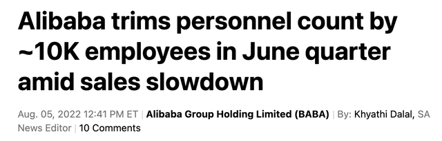 Alibaba reducing its workforce