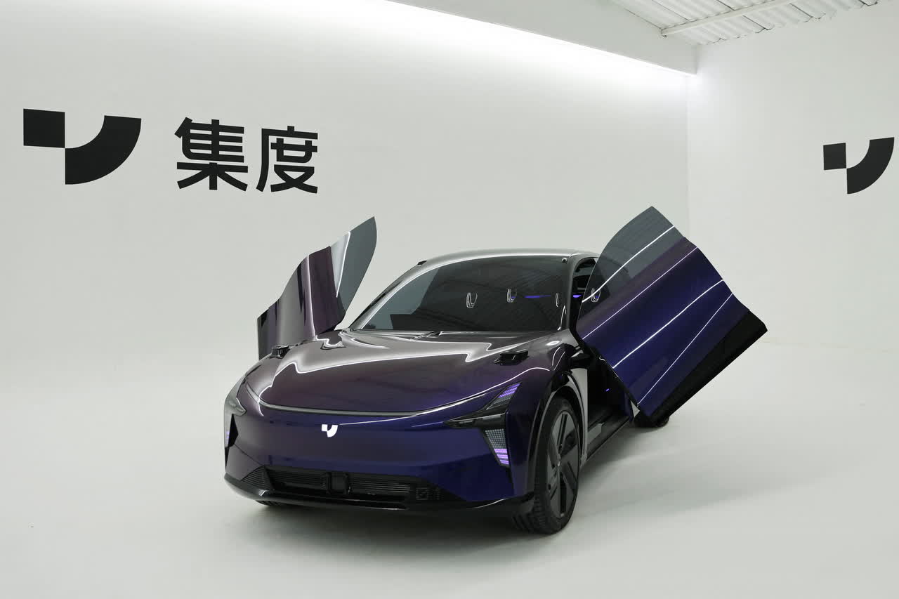 ROBO-01, a "robot" concept car by Baidu's electric vehicle (EV) arm Jidu Auto, is displayed during a media preview before its debut, in Beijing