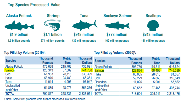A summary of fishery species sales and volume data