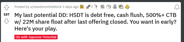 Title of Reddit posting on HSDT