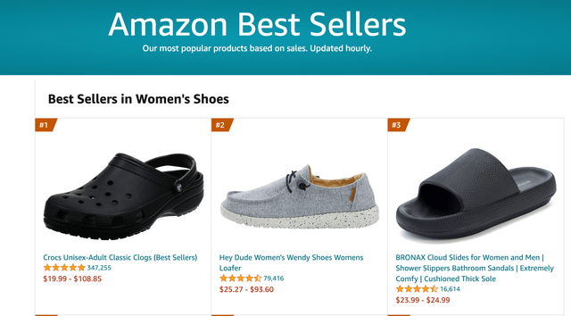 Amazon Shoe Bestseller Screenshot