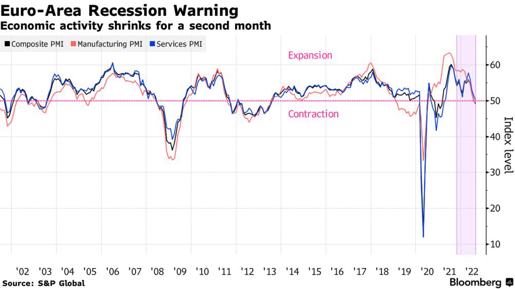 Euro-Zone PMI Shows Activity Shrinks for Second Month on Inflation Squeeze