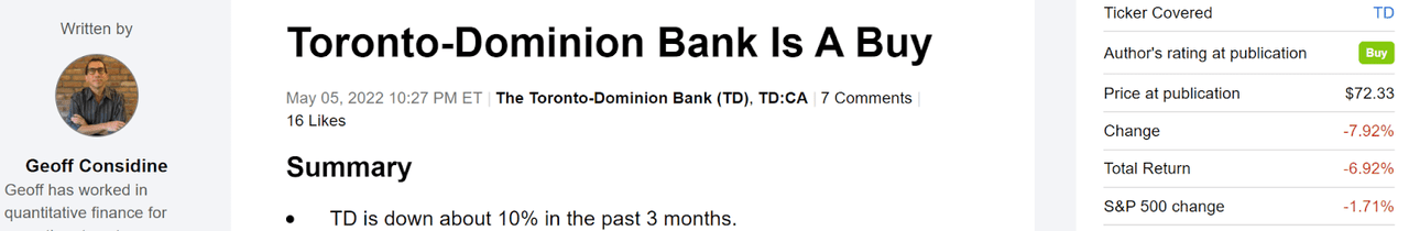 Toronto-Dominion Bank is a buy