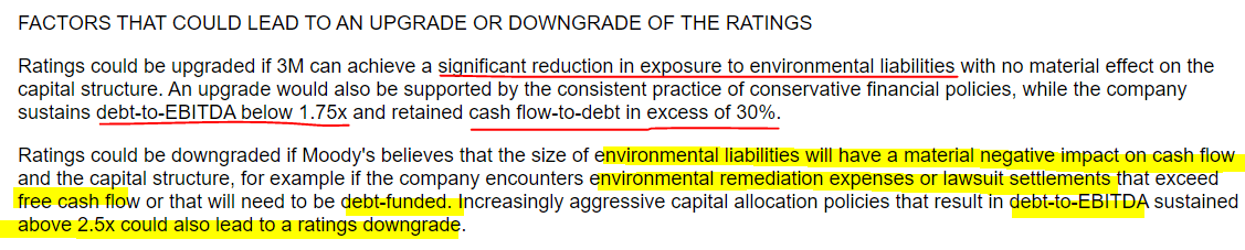 A snippet from Moody's credit assessment of 3M