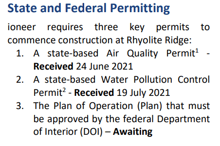 A summary of current permitting progress.