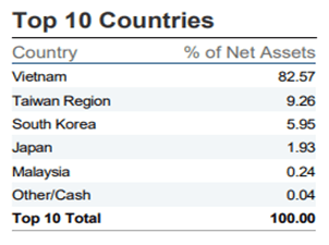 VNM ETF countries exposure 2022