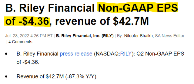 RILY Q2 2022 earnings release