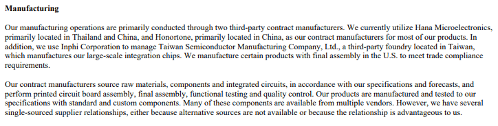Information on manufacturing partners