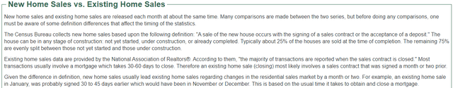definition of existing home sales vs new home sales