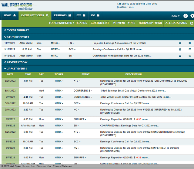 Matrix: Corporate Event Calendar