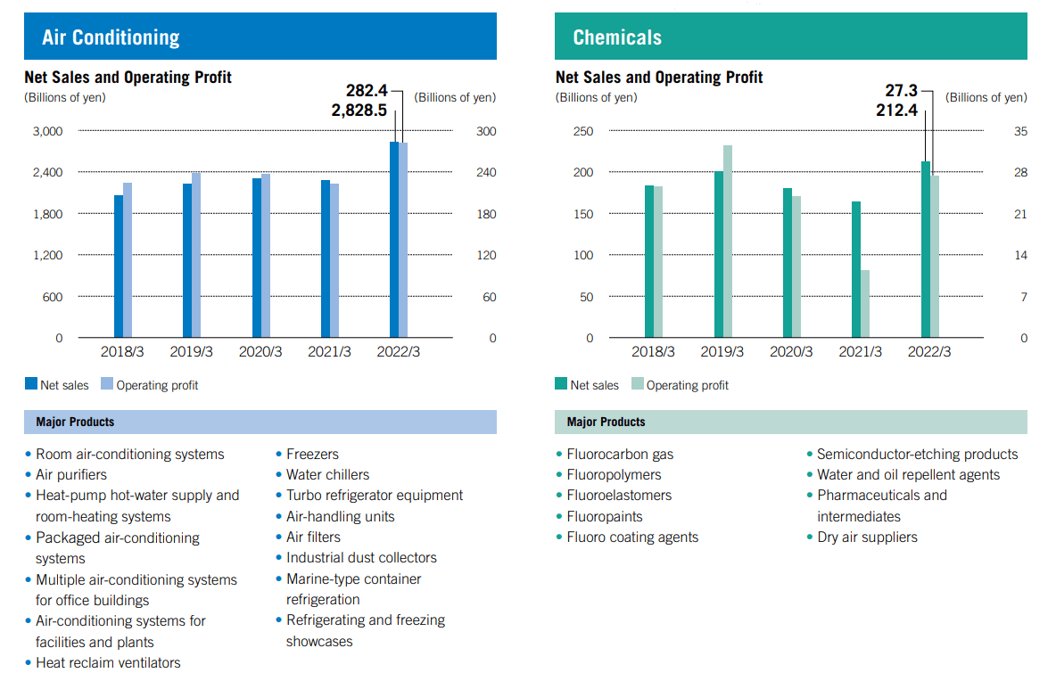 A summary of products and sales data for each revenue segment