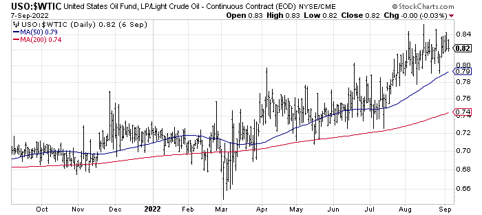 StockCharts.com, USO vs. Spot Light Crude - 12 Months of Daily Changes