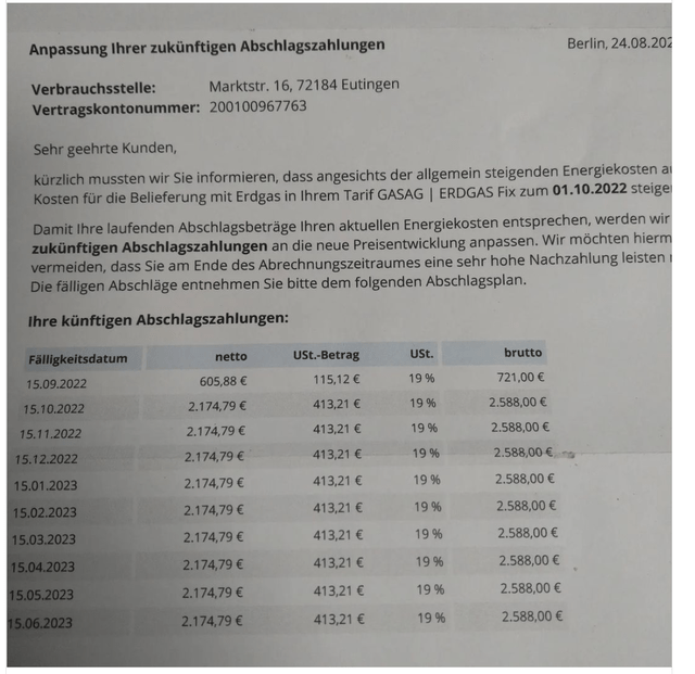 Bakery gas price increase