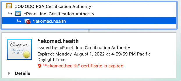 Zentek EkoMed security certificate expired