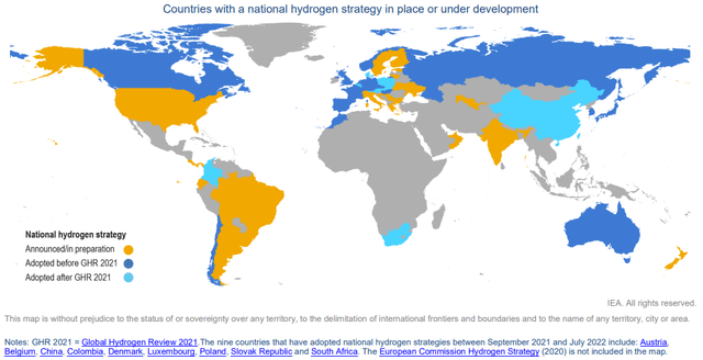 Countries with a national hydrogen strategy in place or under development