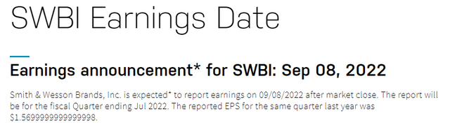 Smith & Wesson Q1 earnings date