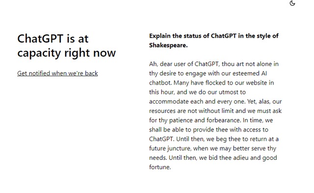 ChatGPT is at capacity