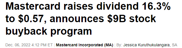 Mastercard raises dividend