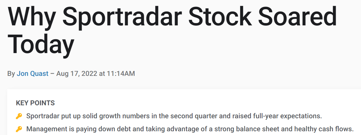 Article on the motley fool about why SRAD stock soared