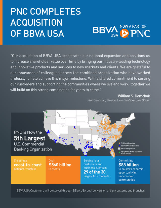 The map shows PNC's network of banks expanding with the acquisition